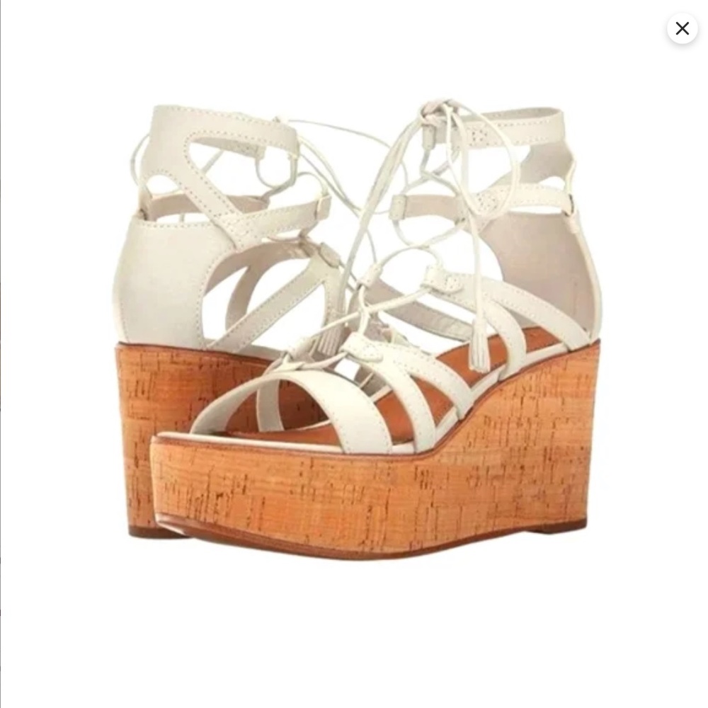 Frye Heather Leather Lace Up Gladiator Wedge Sandals sz 9 Tassel Festival Resort